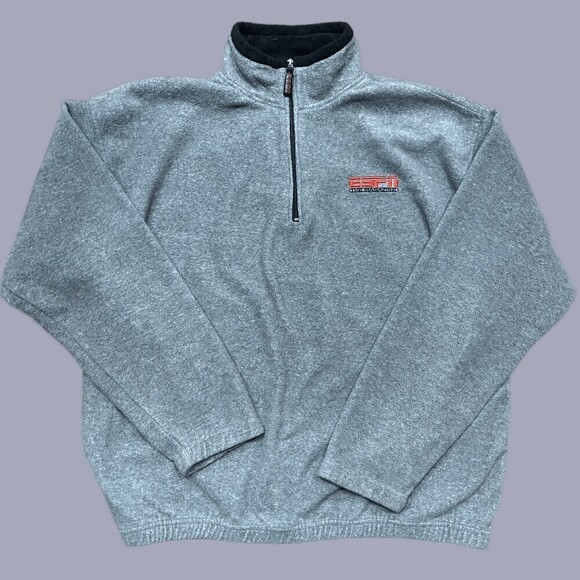 ESPN Magazine Vintage Y2K 1/4 Zip Fleece Gray Pullover Sweater Men's X-Large - Picture 1 of 8